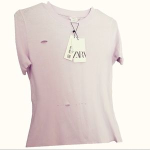 Zara Distressed cotton rose T-shirt fits child size 13-14 or size small adult
